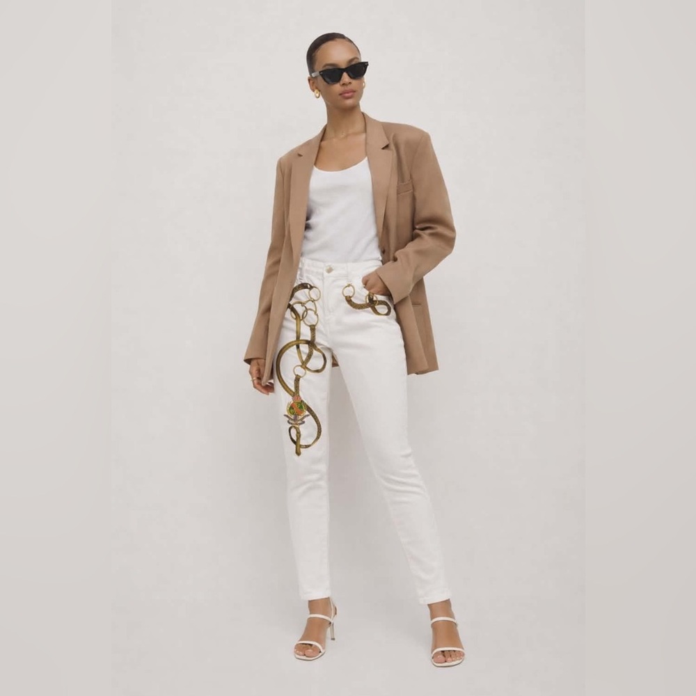Ralph Lauren White Slim Skinny Jeans with Brown Rope & Ring Print